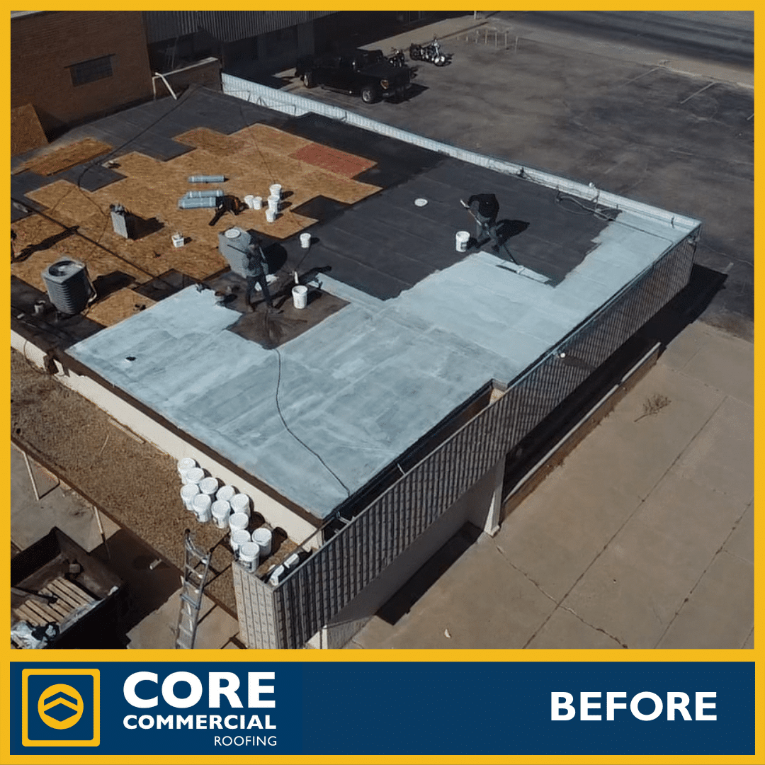 Aerial view of building roof before work